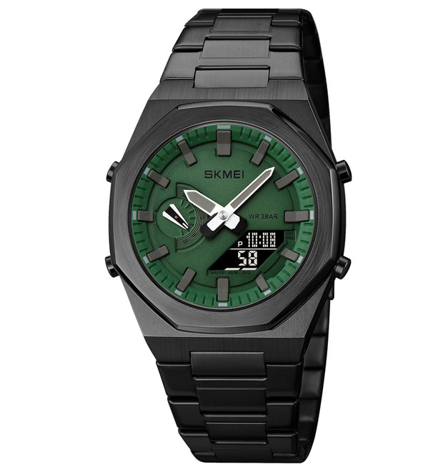 Original SKM World Time Watch Black with Green Dial