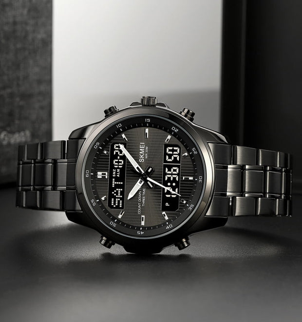 SKM Two Faces Black Chain With Black dial