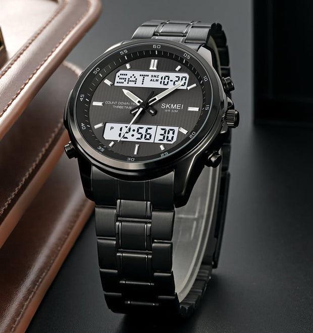 SKM Two Faces Black Chain With Black dial