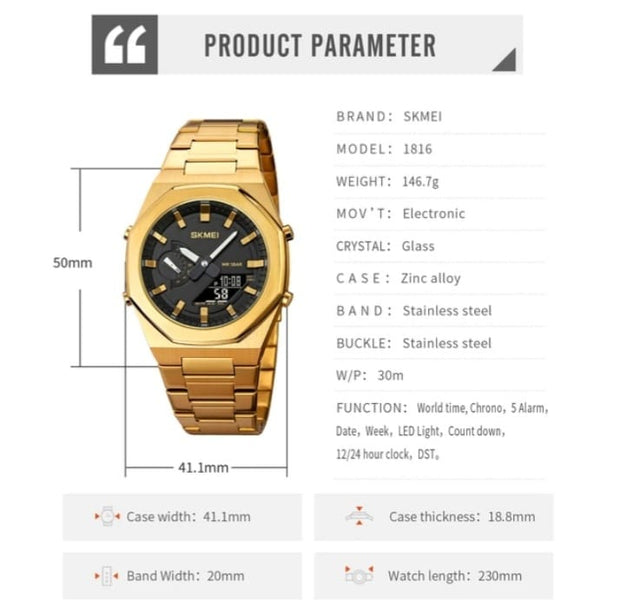 Original SKM World Time Watch Gold