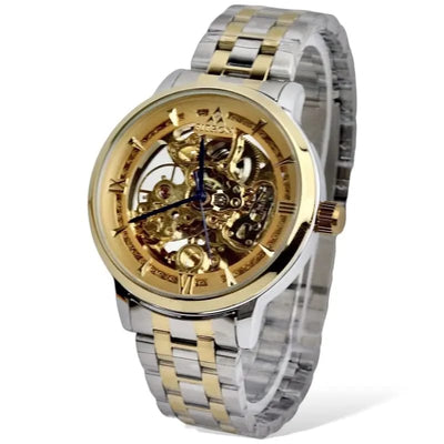 Skeleton Fitron Automatic Watch Two tone Chain With golden Dial