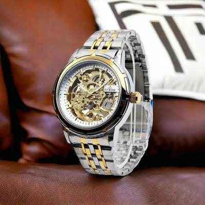 Full Skeleton Automatic Watch Two tone chain With Golden White ( N Design)