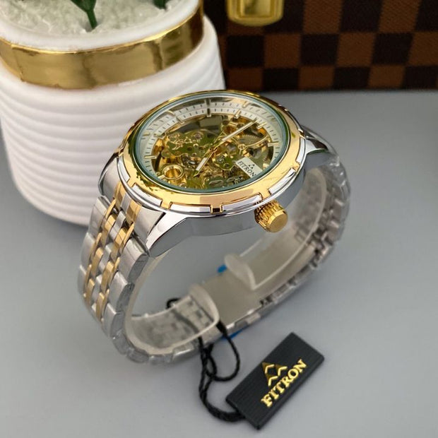 Full Skeleton Automatic Watch Two tone chain With Golden White ( N Design)