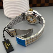 Full Skeleton Automatic Watch Two tone chain With Golden White ( N Design)
