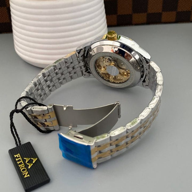 Full Skeleton Automatic Watch Two tone chain With Golden White ( N Design)