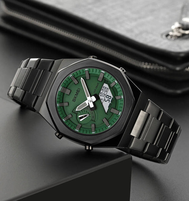 Original SKM World Time Watch Black with Green Dial