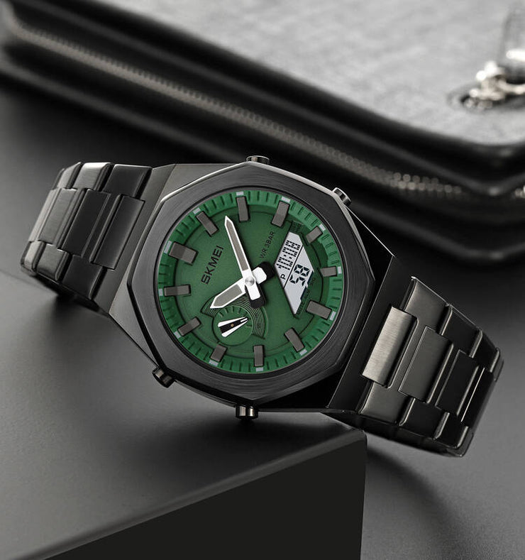 Original SKM World Time Watch Black with Green Dial